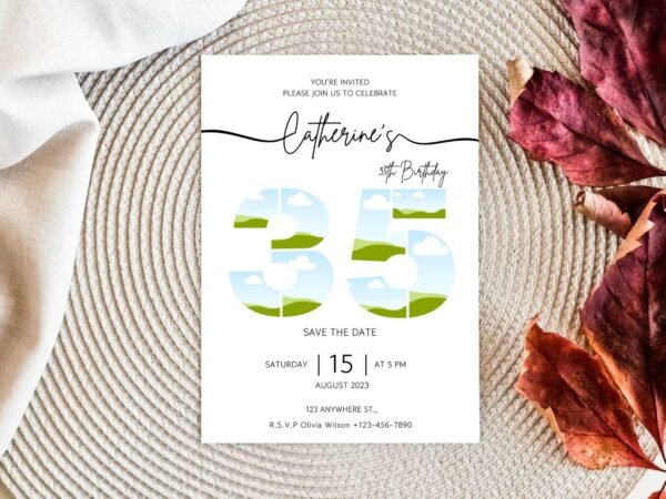 35th Birthday Invitation Template, Editable Digital Invite, Instant Download, Photo Collage 35, Pink & White Backgrounds, Canva Template - Image 4