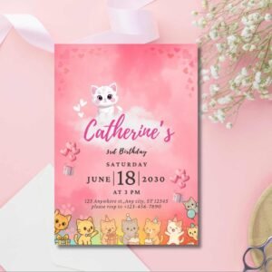 Cute Cat Birthday Invitation Template