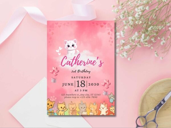 Cute Cat Birthday Invitation Template