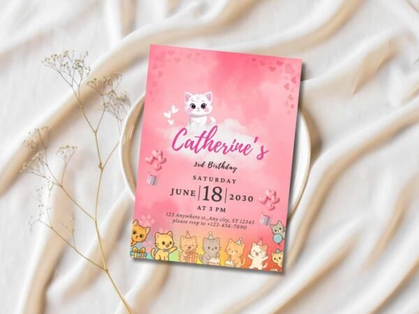 Cute Cat Birthday Invitation Template