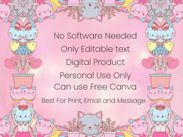 Cute Cat Birthday Invitation Template - Editable Kitty Party Invite, Pink Paw‑ty Printable, Kawaii Cat Theme, Personalized Digital Download - Image 4