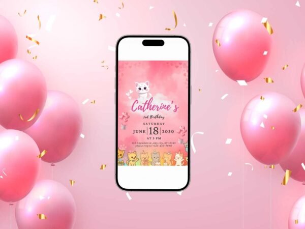 Cute Cat Birthday Invitation Template - Editable Kitty Party Invite, Pink Paw‑ty Printable, Kawaii Cat Theme, Personalized Digital Download - Image 5